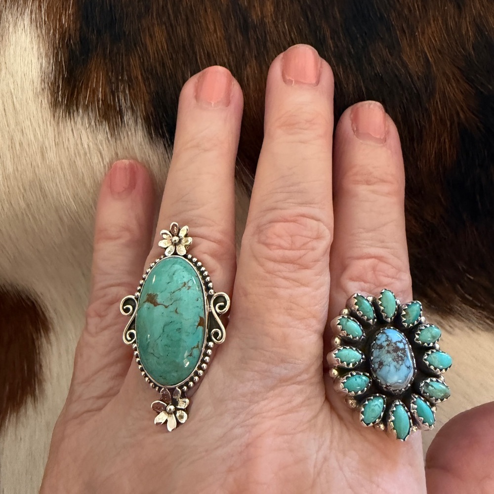 ❤️ Arizona Turquoise Navajo Style Statement Decorative Sterling Sz 7 Ring 8.1Gm - Picture 3 of 13